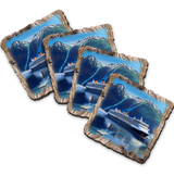 Cruise Ship Wooden Cork Coasters Gift Set of 4 by Nature Wonders Coastal Nature Wildlife Decor  - 95392C-S4