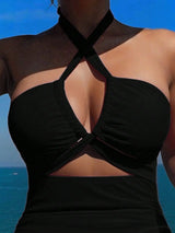 Women's Two-piece Casual Swimsuit P48 Black - Lootquake