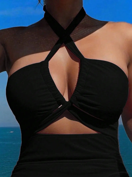 Women's Two-piece Casual Swimsuit P48 Black - Lootquake