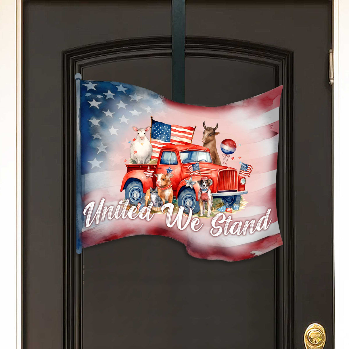 Front door welcome sign American flag United we stand Front porch Patriotic wreath Main entrance banner Welcome sign - Wooden front porch decor - 933106H