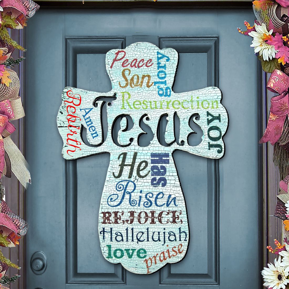 Jesus Cross Easter Door Decor by G. DeBrekht - Easter Spring Decor - 8198715H