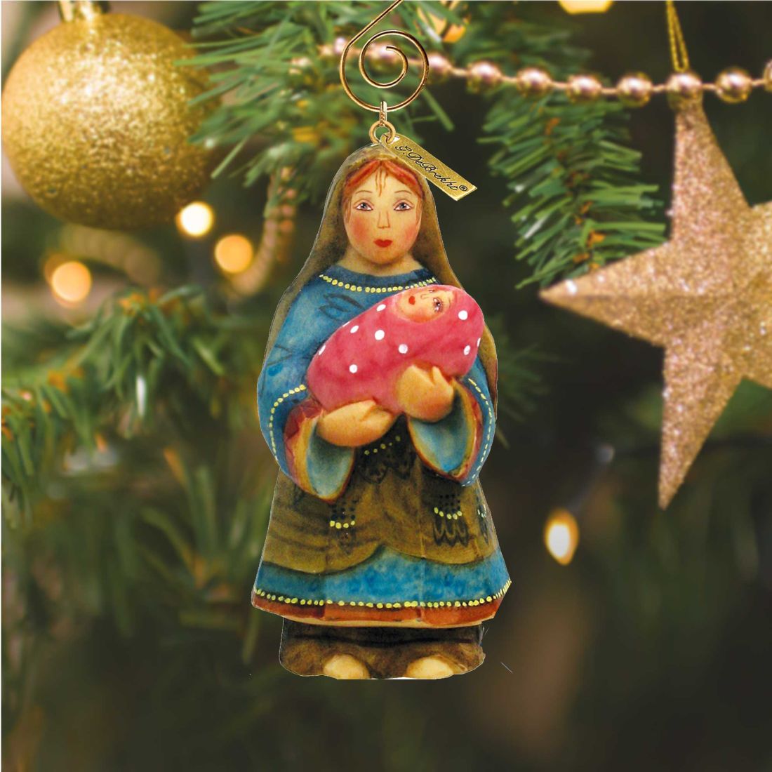 Figura navideña de María, esculpida y pintada a mano por G. DeBrekht - Decoración navideña de Papá Noel y muñeco de nieve - 652621