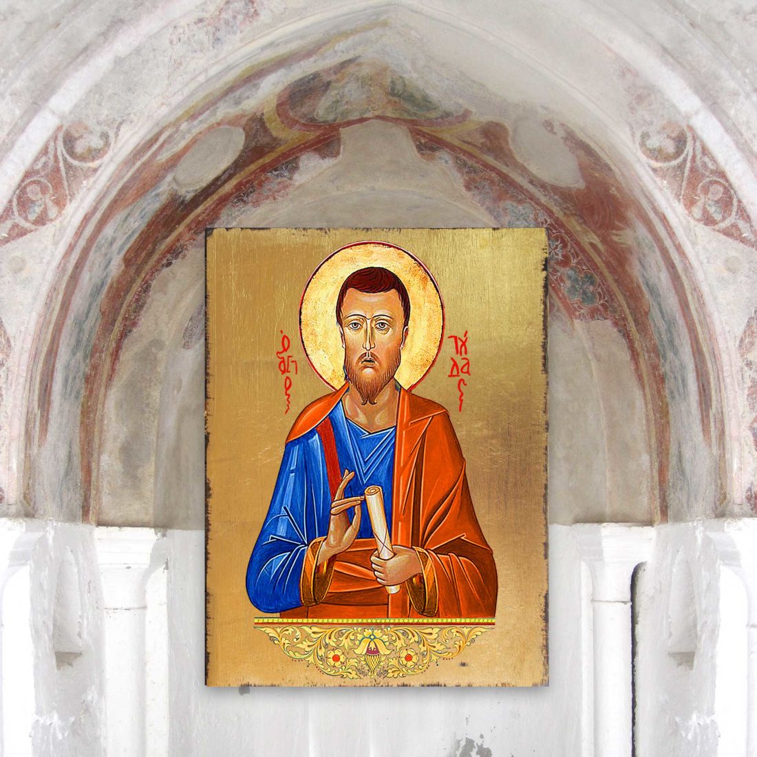 Icono religioso cristiano sagrado de San Judas Tadeo, de madera y chapado en oro - Decoración inspiradora - 85036