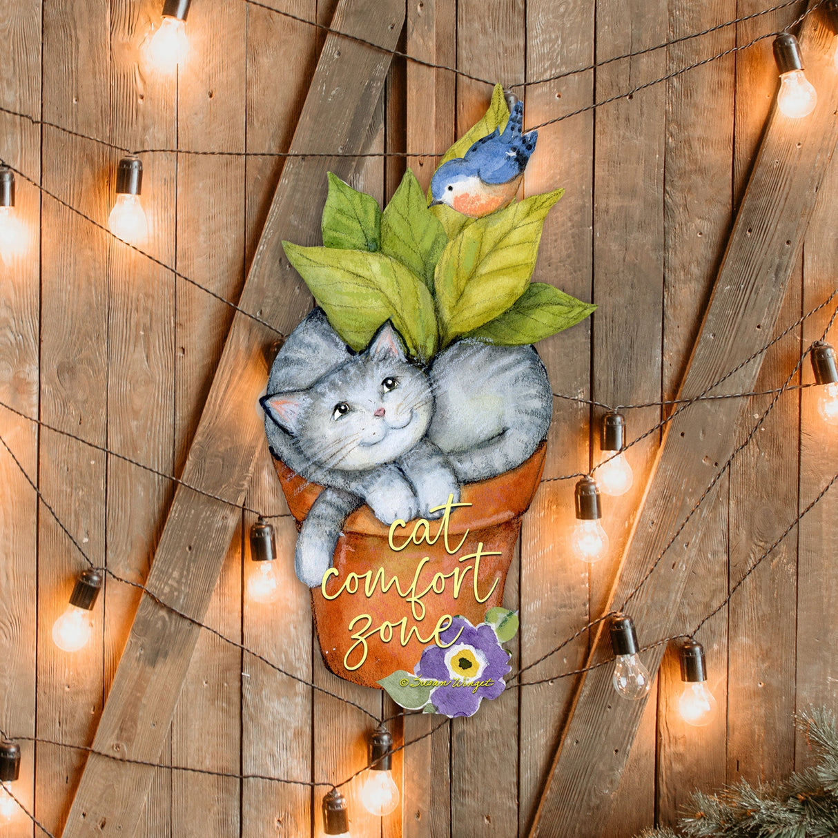 Cat Lovers Welcome Sign Cats Comfort Zone in a Pot Door Wreath - Handmade Gift for Porch Decor by Susan Winget - 8471214H-SW