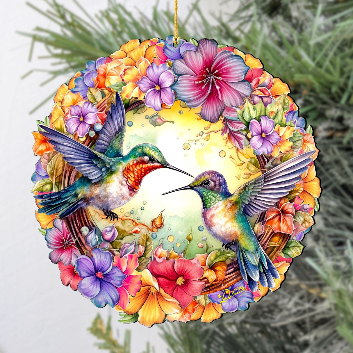 Adornos navideños de madera con forma de corona de colibríes de G. DeBrekht - Decoración de Pascua y primavera - 8652804
