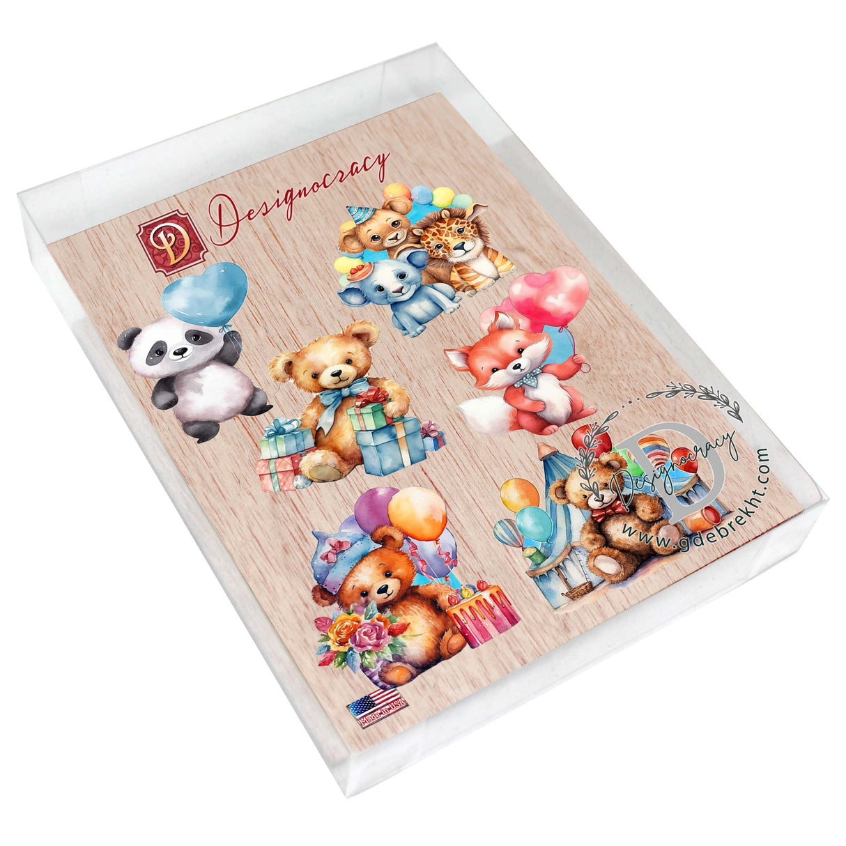 Juego de 6 imanes decorativos de madera con la frase "Feliz Cumpleaños" de G. Debrekht - Family Love Decor - 8090035G-S6