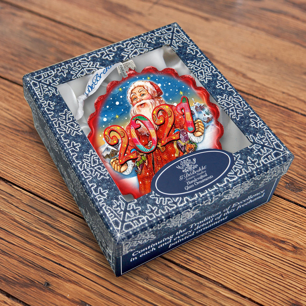 Adorno de cristal con corona de Papá Noel con fecha de celebración de 2024, de G. Debrekht - Decoración navideña - 759-040-D24