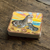 Sealion Coastal Wooden Cork Coasters Gift Set of 4 by Nature Wonders - Coastal Sea-Life Decor - 8198532-2C-S4