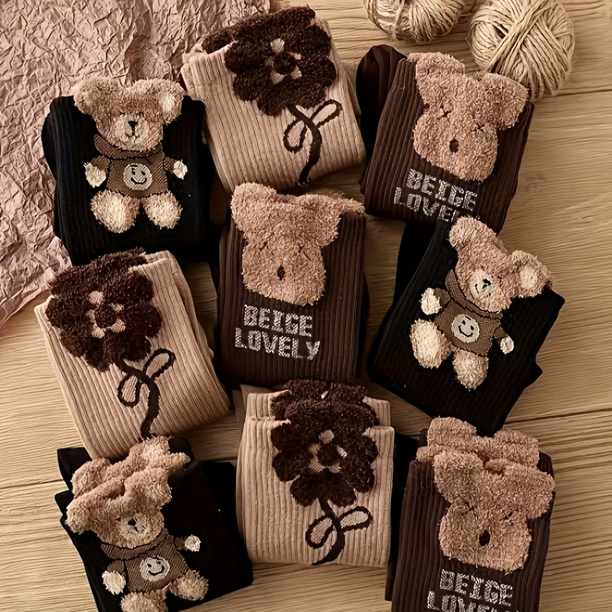 3 paires de chaussettes mignonnes en forme d'ours pour l'automne et l'hiver
