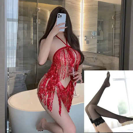 Sexy Lingerie Sexy Sequined Tassel Skirt Uniform - Lootquake
