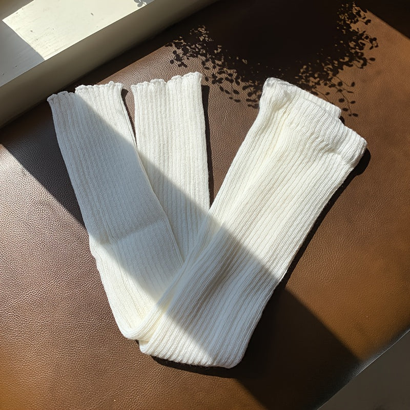 Chic & Elegant Women's Knit Knee-High Socks - Comfortable Warm Leg Warmers with Side Stripe, Perfect for Cold Seasons