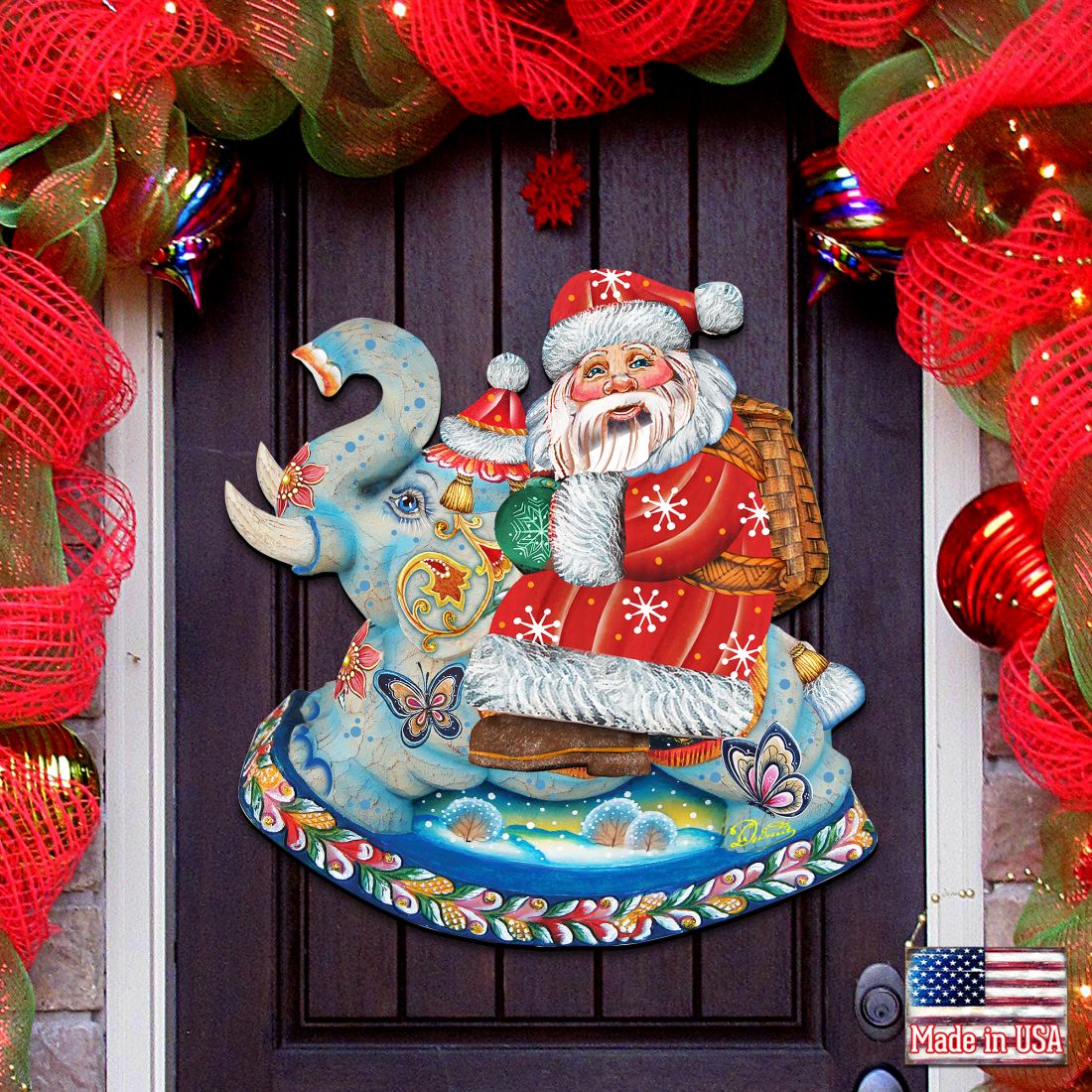 Decoración navideña para puerta con Papá Noel y elefante de G. DeBrekht - Decoración navideña con Papá Noel y muñeco de nieve - 8111380H