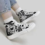 Amy and Michael Original Design Individual Graffiti Shoes Women High Top Canvas Sneakers Teenagers Students Skateboard Shoes