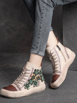 Chic Women's Contrast Flower High-Top Shoes