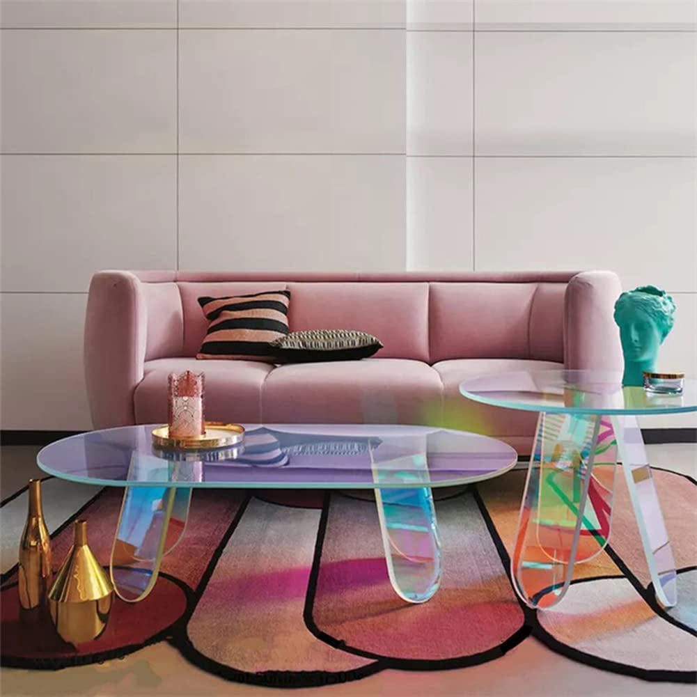 Acrylic Rainbow Color Coffee Table - Iridescent Modern Accent Table