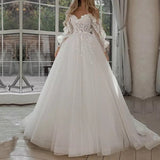 Boho Bride Puff Sleeve Off-Shoulder Wedding Gown