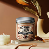 Morning Brew Rich Coffee & Vanilla Scented Candle, Hand-Poured Soy Wax, Single-Wick, Resin Jar with Glitter Embellishment, for Home Aromatherapy, Stress Relief, Decorative Gift for Holidays - Christmas, Easter, Thanksgiving,