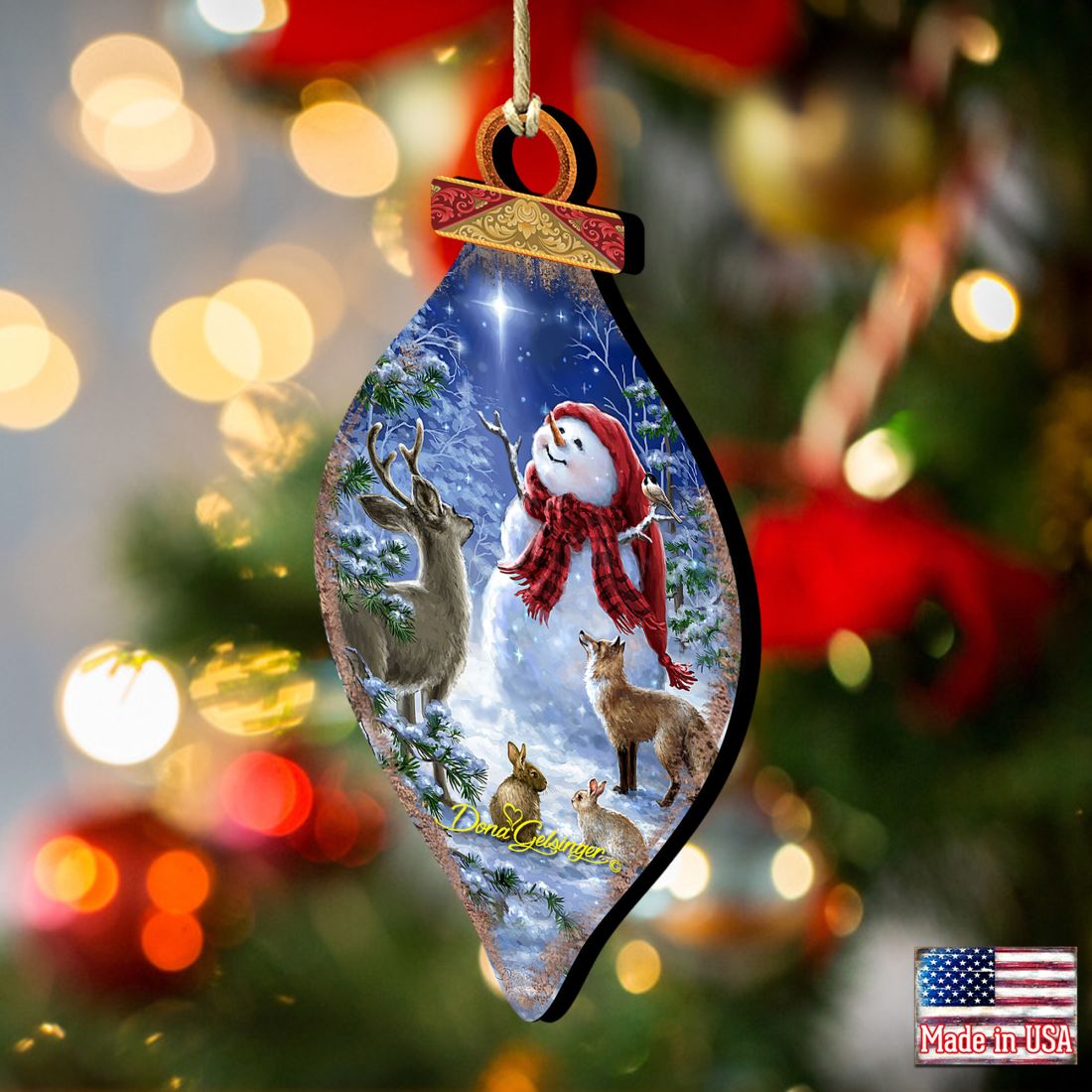 Adornos de madera de muñeco de nieve y cielo de Gelsinger - Decoración navideña de Papá Noel y muñeco de nieve - 8041149-1801