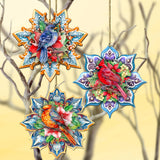 Forest Birds Snowflake Wooden Ornaments Set of 3 by G. Debrekht - Christmas Decor - 8090144-S3