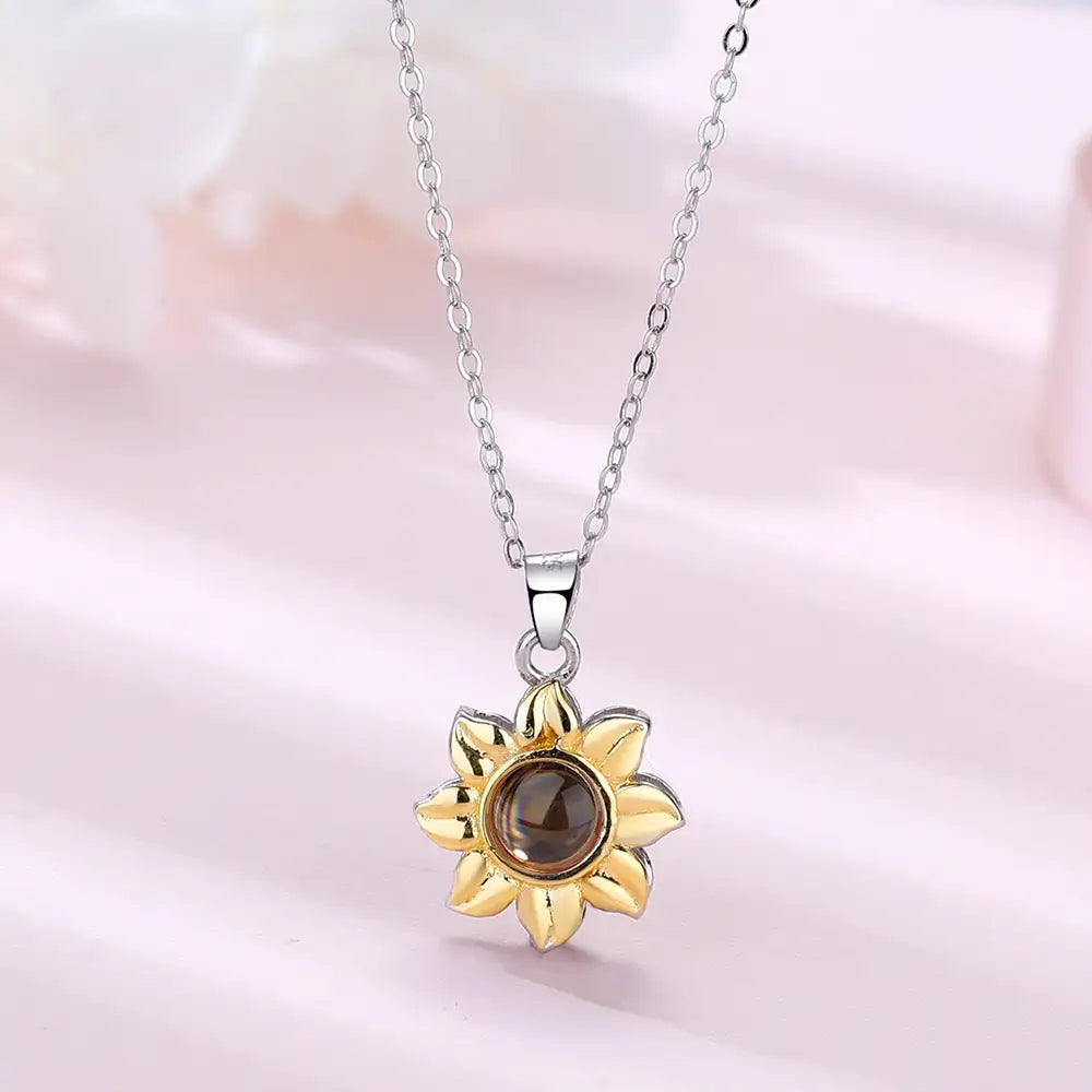 Silver Sunflower Projection Necklace for Women, S925 - Lootquake