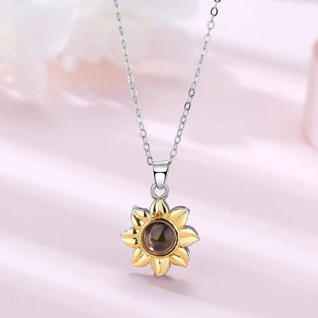 Silver Sunflower Projection Necklace for Women, S925 - Lootquake