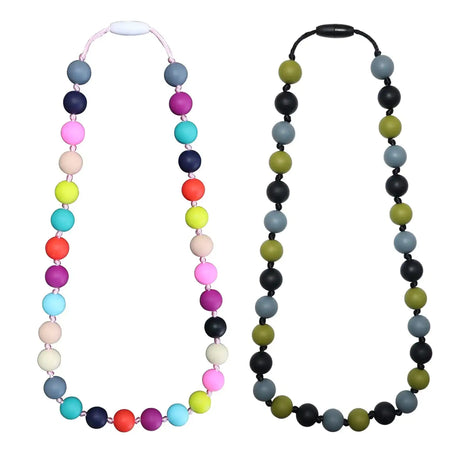 Chew Necklaces for Sensory Kids 2PCS Silicone Chewy Necklace for Autistic Children Chewing Silicone Fidget Necklace for Boys Girls with Autism - Lootquake