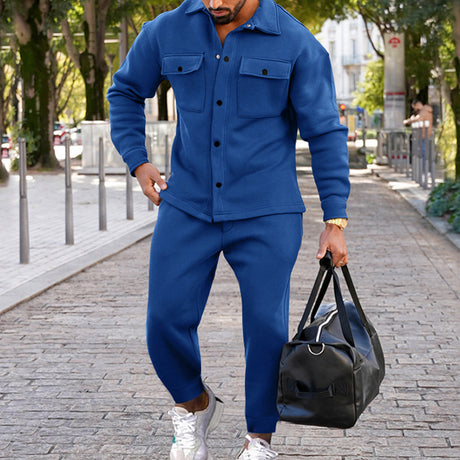 Suede Single-breasted Solid Color Slim Fit Two-piece Suit Men - Lootquake