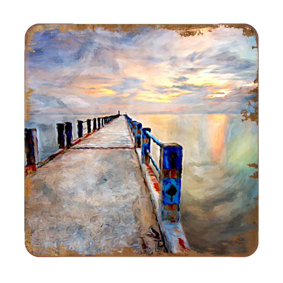 Pier Coastal Wooden Cork Coasters Gift Set of 4 by Nature Wonders - Coastal Sea-Life Decor - 95273C-S4