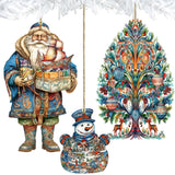 Papá Noel de todo el mundo - Papá Noel de inspiración nórdica - Juego de 3 adornos de madera de G. DeBrekht - Decoración navideña de Papá Noel y muñeco de nieve - 8091312S3