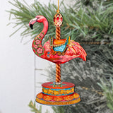 Pink Flamingo Carousel Christmas Wooden Ornaments by G. DeBrekht - Carousel Holiday Decor - 8652752