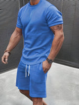 Men's Outfit, Solid Casual Crew Neck Short Sleeve T-Shirt & Drawstring Shorts 2-piece Set For Summer Outdoor Activities - Lootquake