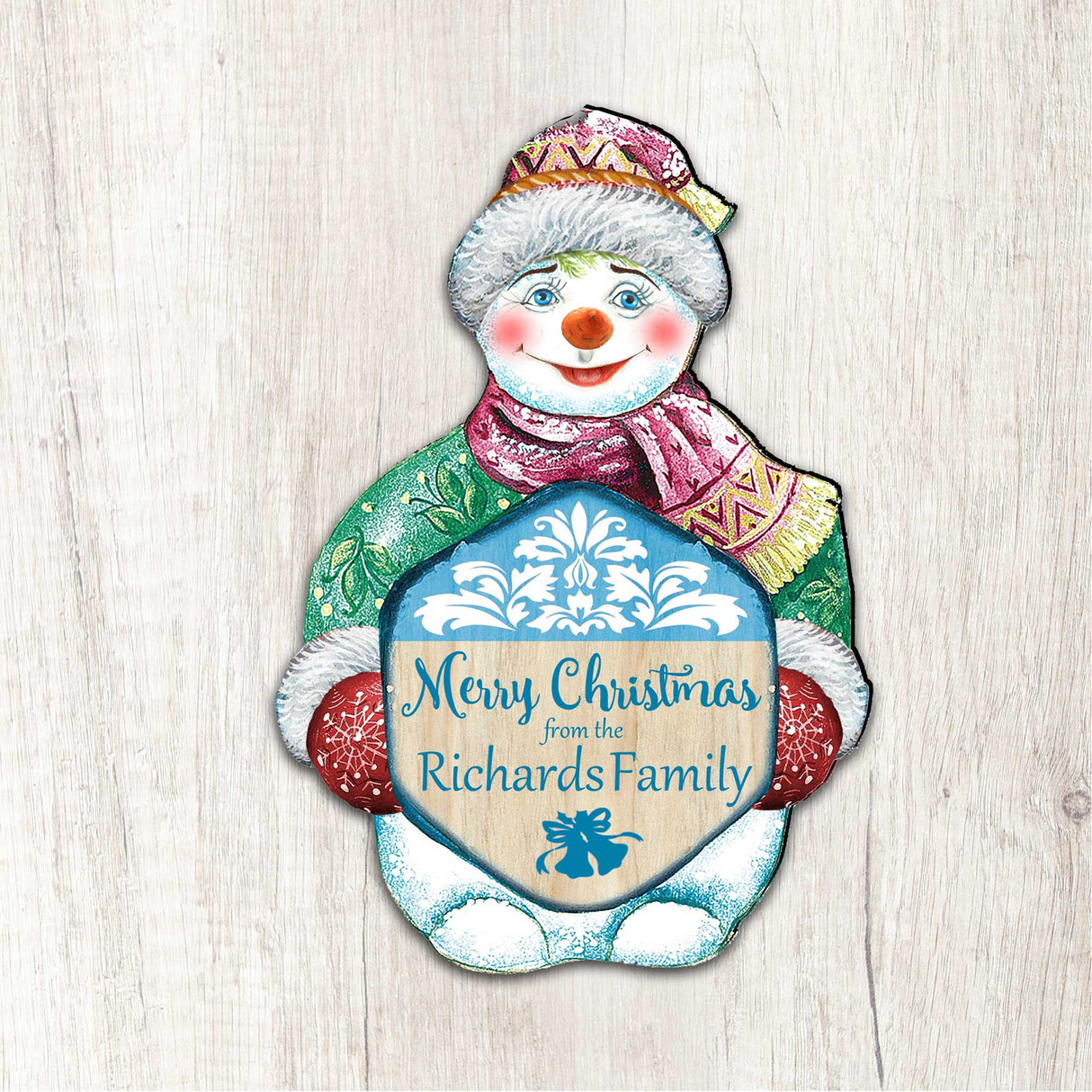 Merry Christmas Snowman Door Decor Family Name by G. DeBrekht - Christmas Santa Snowman Decor - 8116010H
