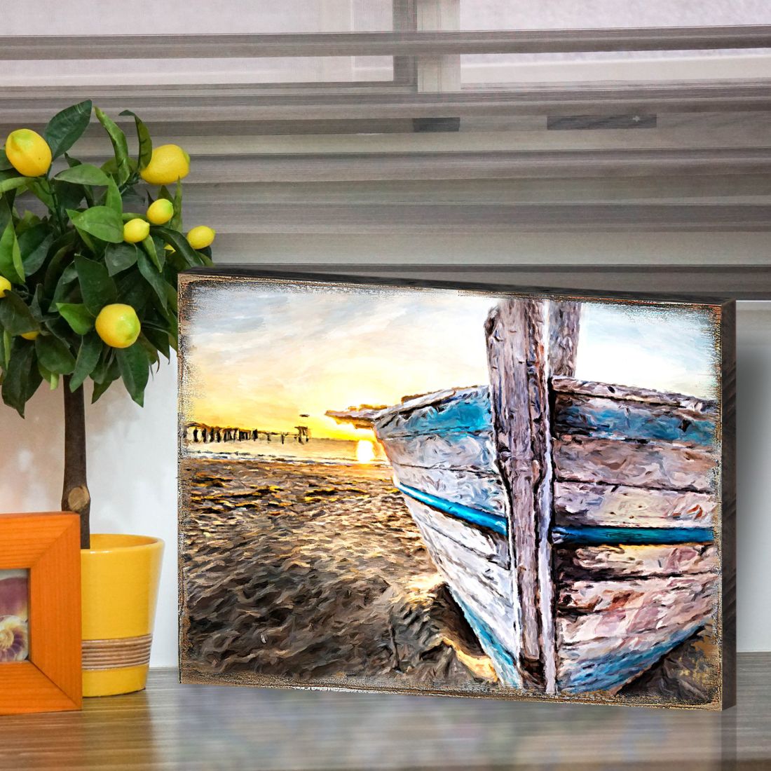 Boat on Shore Wood Wooden Coastal Wall Art by Nature Wonders - Coastal Sea-Life Decor - 95249B