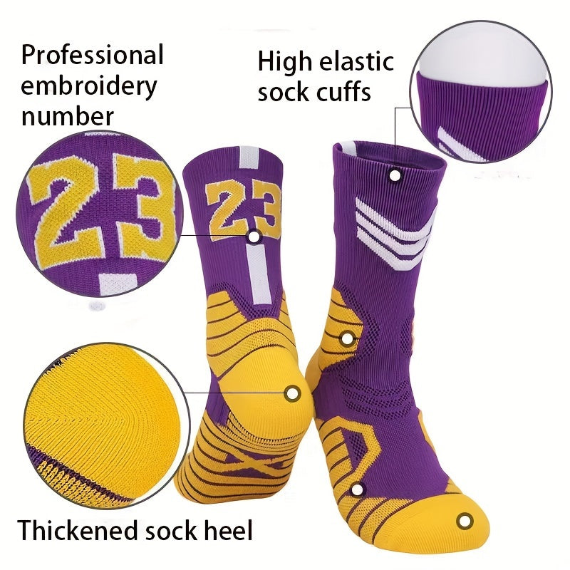 4 Pairs Of Men's Mid Crew #23/24 Sport Socks, Sweat-absorbing Comfy Breathable Socks For Men's Basketball Training, Running Outdoor Activities