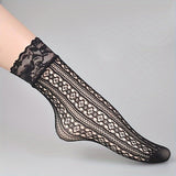 6 pares de calcetines de rejilla con encaje floral, calcetines tobilleros ultrafinos, medias y calcetería para mujer