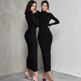 New Half-high Neck Long-sleeved Slim Thread Temperament Long Dresses - Lootquake