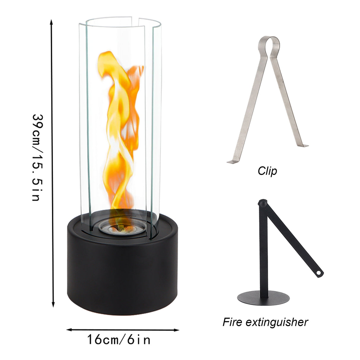 Cylindrical Bioethanol Vented-Free Fireplace – Tabletop Clean-Burning Design with Tempered Glass & Fire Snuffer-3