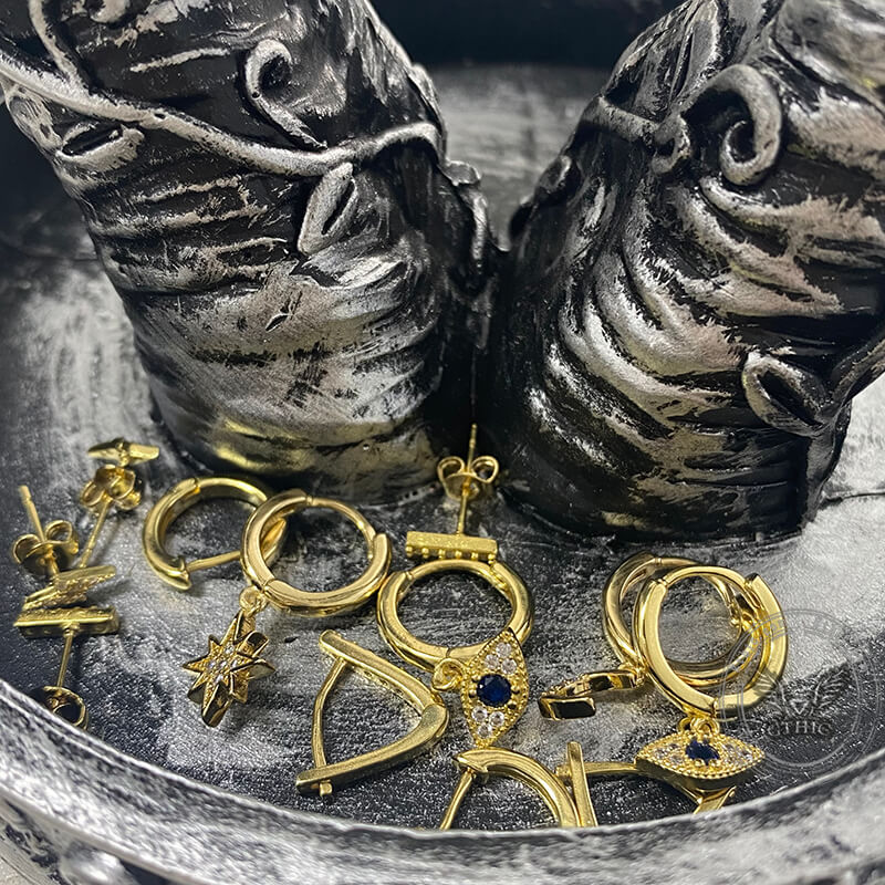 6 pares de pendientes de acero inoxidable con forma de ojo malvado dorado