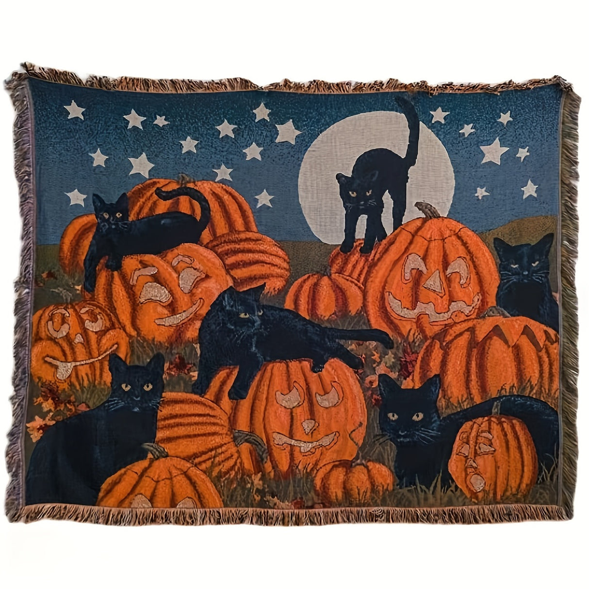 1 couverture d'Halloween à franges, 100 % coton, légère, idéale pour un canapé, un lit ou une chaise.
