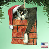 Adornos de madera de Papá Noel con el gato Peeking Tom - Adorno para árbol de Laura Seeley - Decoración para perros y gatos - 8512062-LS