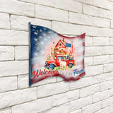 Front door welcome sign American flag Welcome to Our Farm Front porch Patriotic wreath Farm front entrance banner Welcome sign - Wooden front porch decor - 933107H