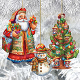 Santas Around the World - Mexican Inspired Santa - Wooden Ornaments Set of 3 by G. DeBrekht Christmas Santa Snowman Decor - 8091308S3