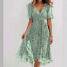 Chiffon Printed Short Sleeve Dress Summer Elegant V-neck Dresses Womens Clothing