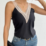 Women's V-neck Lace Patchwork Casual Vacation Daily Vest Top - Lootquake
