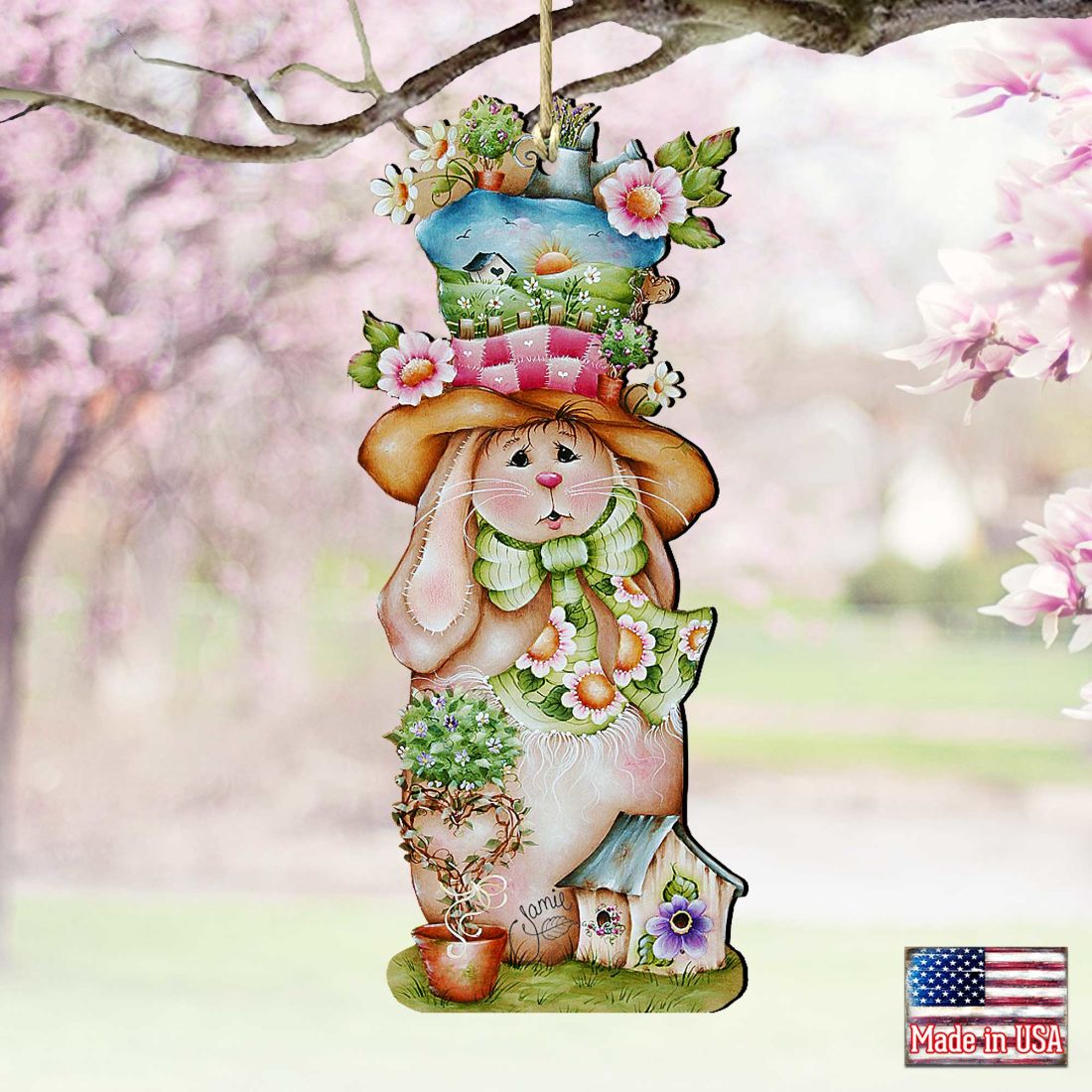 Hailey Hare Wooden Ornaments Easter by Jamie Mills-Price - Easter Spring Decor - 8457603