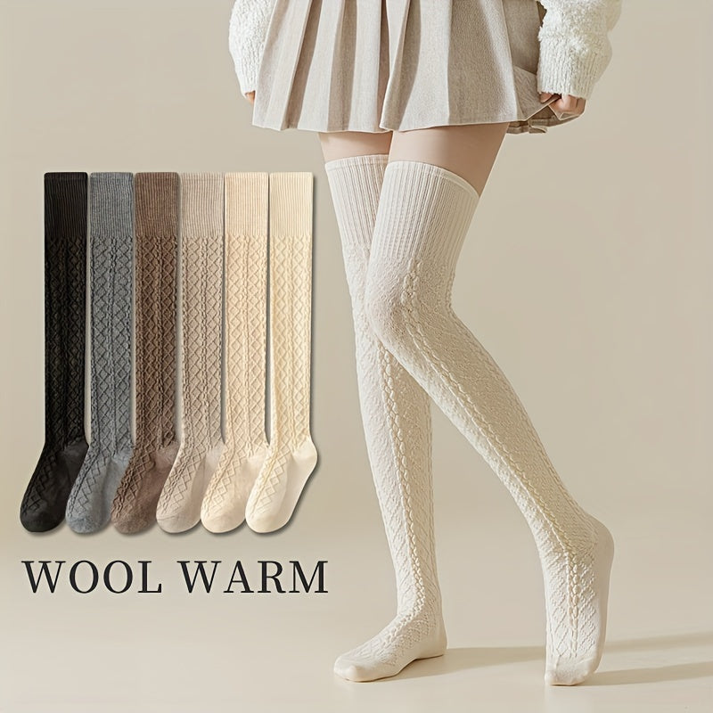 2 Pairs Solid Thigh High Stockings, Slim Fit Knitted Over The Knee Socks, Women's Stockings & Hosiery