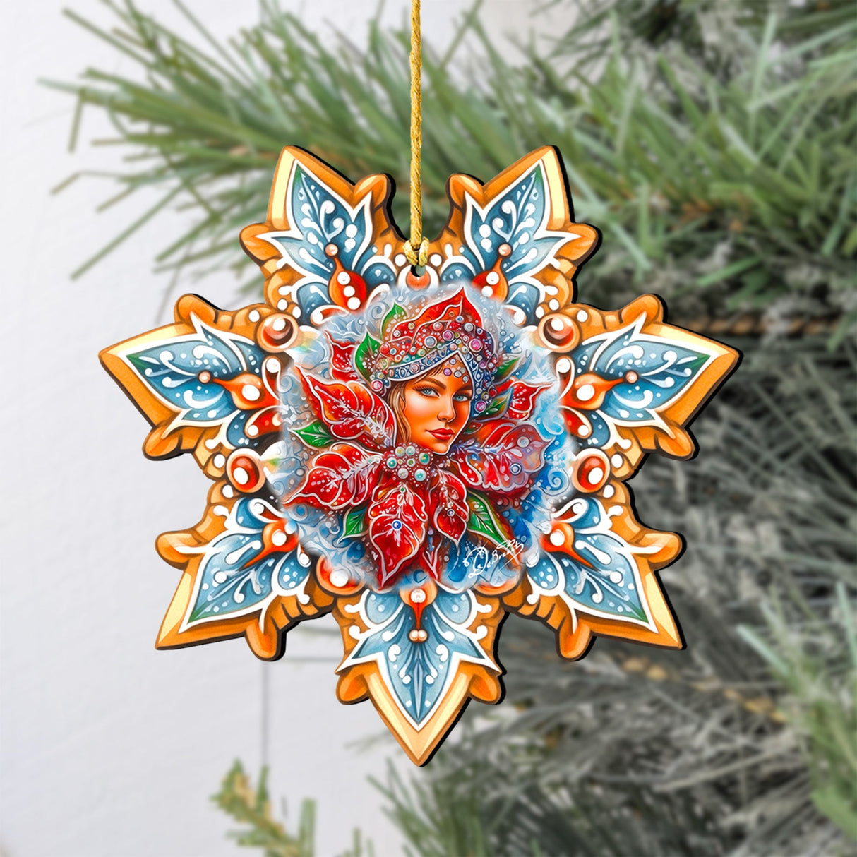 Snow Maiden Snowflake Wooden Ornaments by G. Debrekht - Christmas Decor - 8688401
