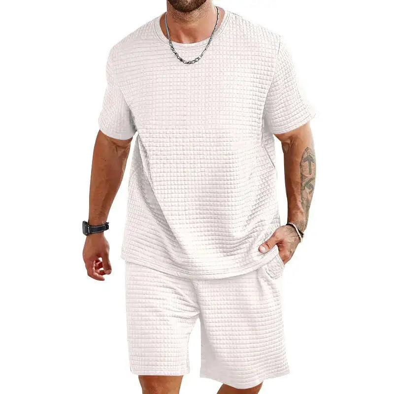 Sports Casual Suit Solid Color Round Neck T-shirt Shorts - Lootquake