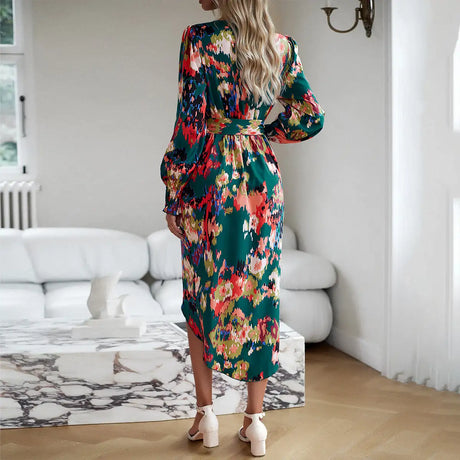 Printed Dress 2023 Autumn Winter Elegant V-neck Dress - Lootquake