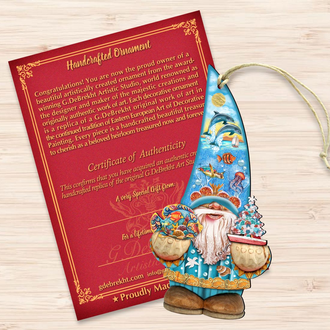 Coastal Gnome Dwarf Wooden Ornaments by G. DeBrekht - Coastal Holiday Decor - 8611014